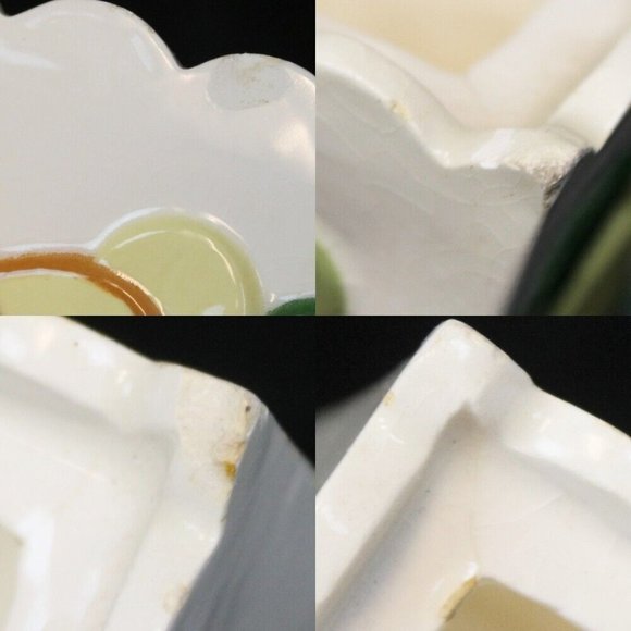 Vtg 1967 Hand Painted Ceramic Canister 6 pc Set Scalloped Edge Bird Fruit Flower - Picture 9 of 15